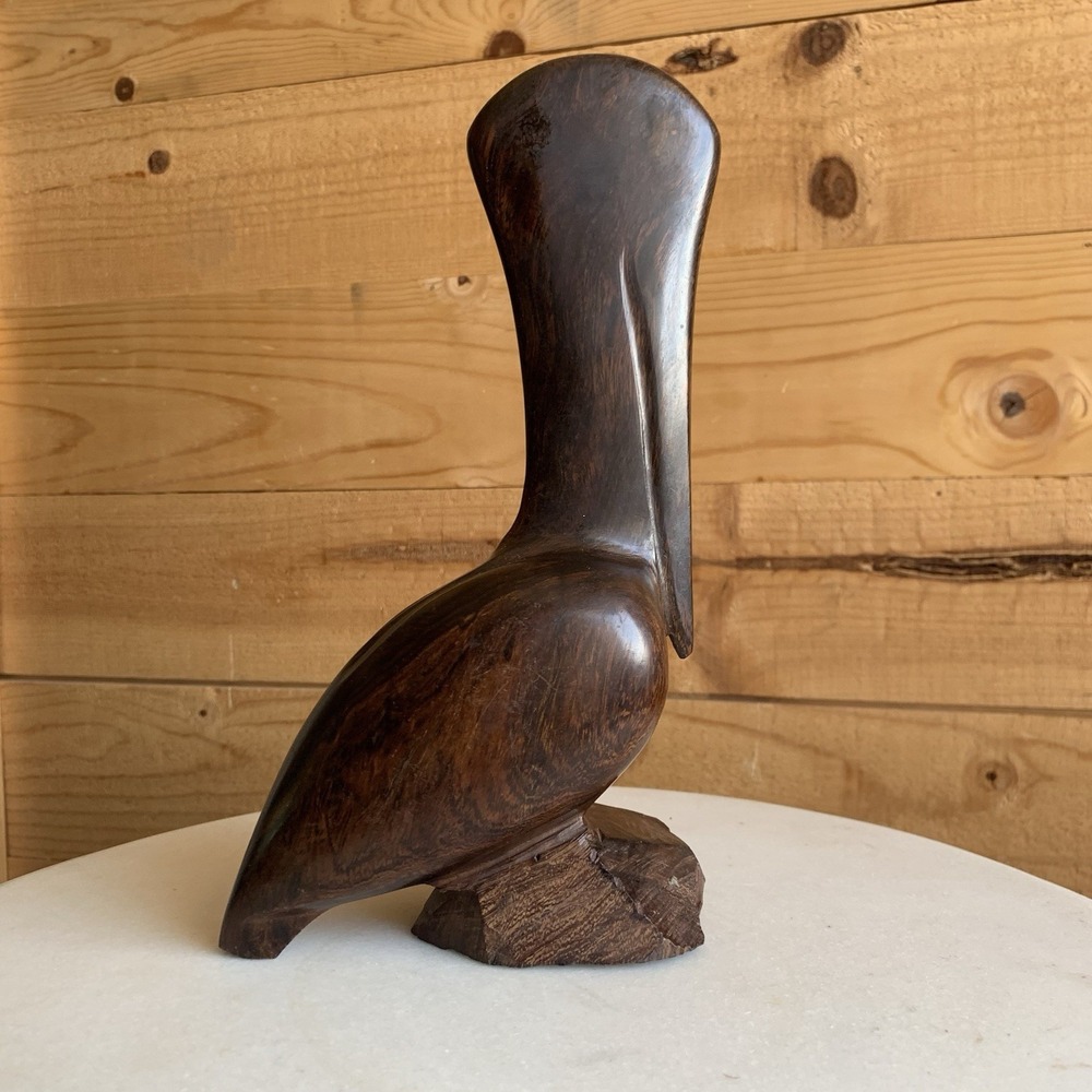 Vintage MCM Ironwood Pelican Carving Bird Stork Beach‎ Coastal 9"